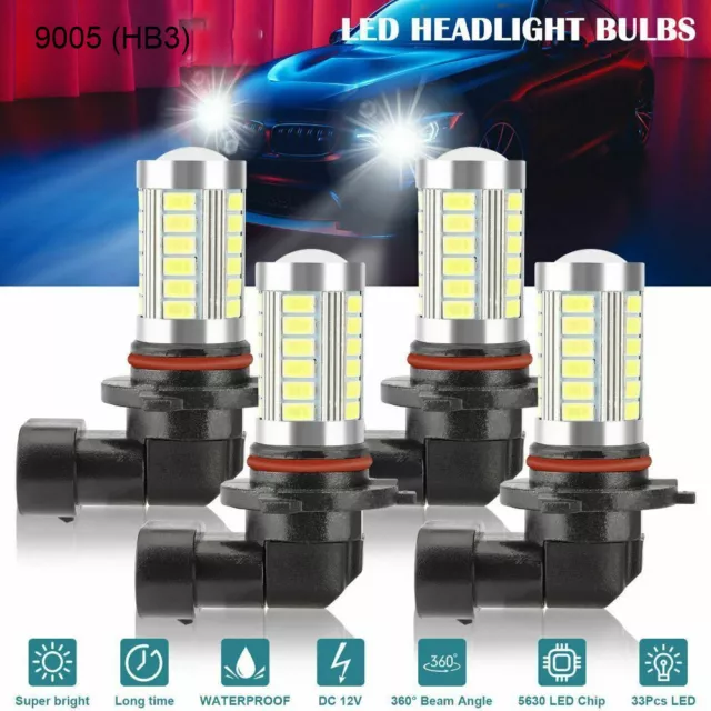 4x 9005 33 LED Combo Headlight Bulbs High Low Beam Kit 6500K Xenon Super White