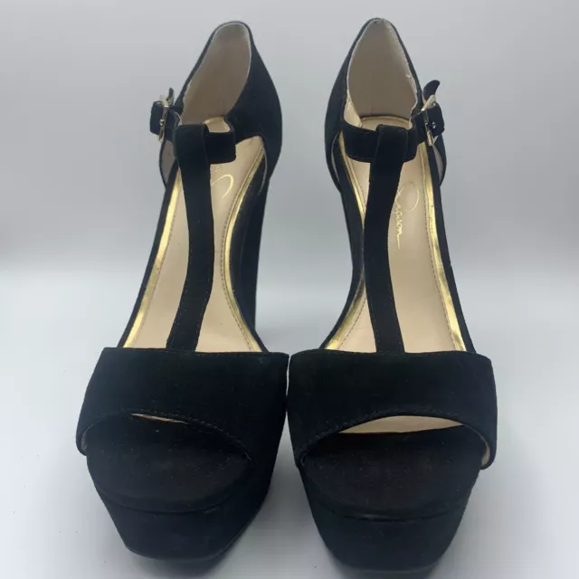 Jessica Simpson Heels Women's Sz 8 Open Toe Black Suede Platform Sandal Adelinah 2