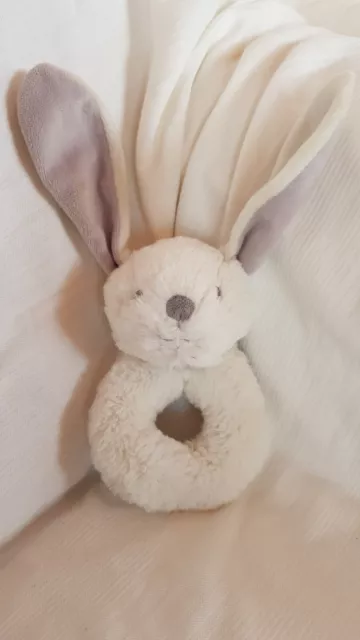 Doudou Hochet Vert Baudet Lapin Blanc Grelot Tete Tbe