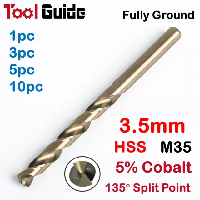 3.5mm High Speed Steel, Metric HSS Drill Bit, M35 5% Cobalt, Drilling Stainless