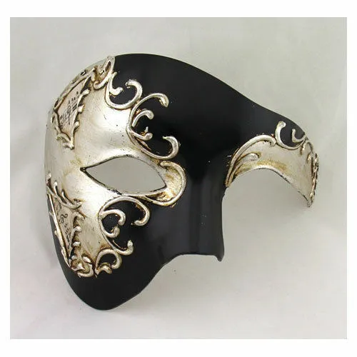 Silver Black Phantom of Opera Mask Musical Half Face Mask Men's Masquerade Mask