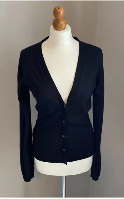 Miu Miu Seide Kaschmir Cardigan 44 IT UK 10 tief V-Ausschnitt Pullover Strick Top schwarz