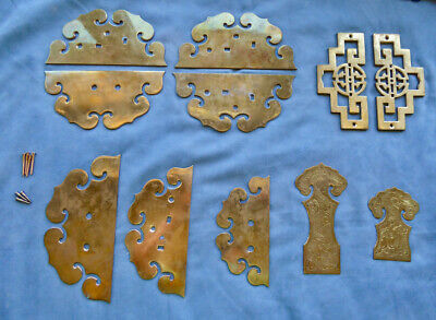 Vintage Asian Chinese Chinoiserie Brass Decorative Cabinet Hardware - 11 pieces