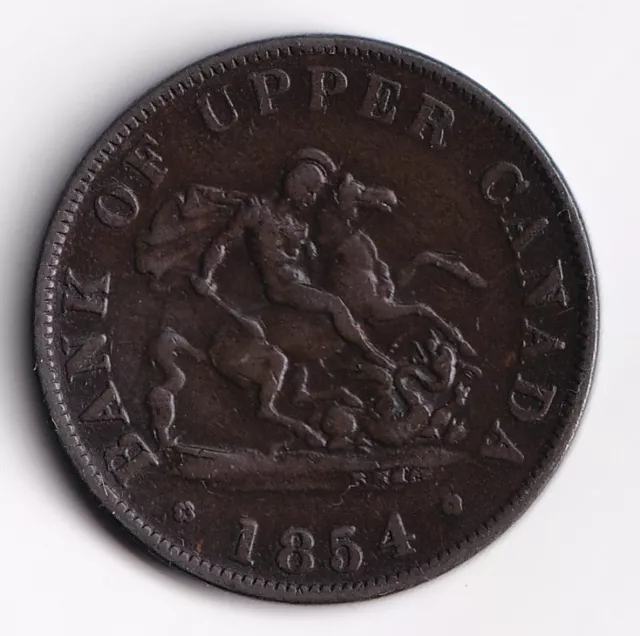 Bank Of Upper Canada 1854 Half Penny Dragonslayer Token PC-5C1 BR-720 #2