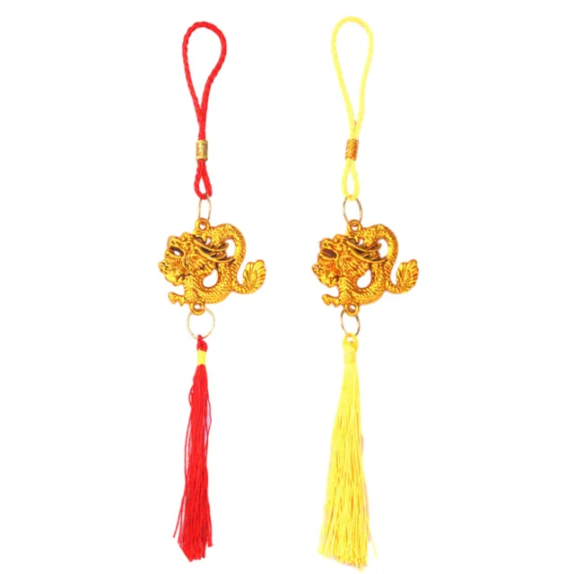 2Pcs Chinese New Year Hanging Decor Chinese Knot Dragon Tassel Pendant Feng Shui