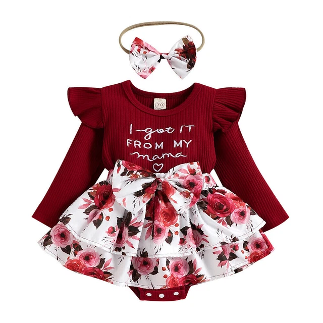 2PCS Newborn Baby Girls Floral Ribbed Romper Dress Headband Set Outfit Clothes 10