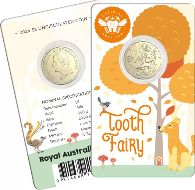 2024 Tooth Fairy Orange $2 Uncirculated Coin In Card Royal Australian Mint Ram
