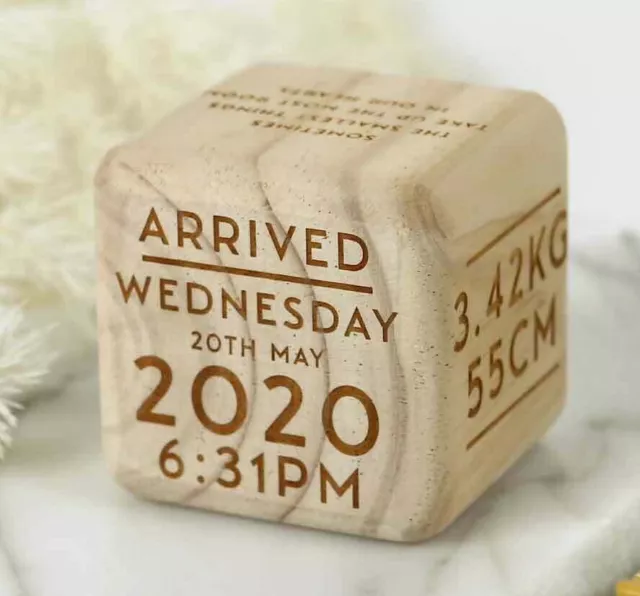 Personalised Engraved Wooden Baby Nursery Keepsake Block Birth Details Milestone