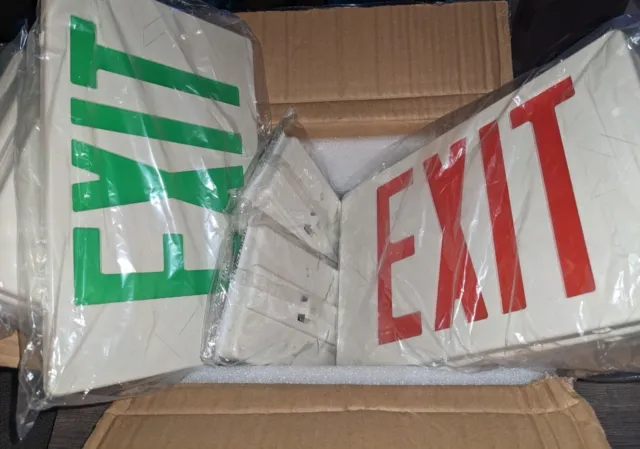 5 Green & 8 Red Exit Sign Face Plates And 2 Hanging Mounts Lot