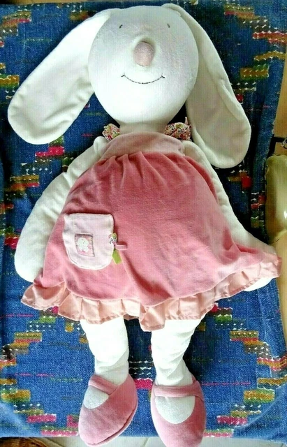 Pl/ Doudou Peluche Xl Moulin Roty Lapin Myrtille Et Capucine Robe Rose 70 Cm Tbe