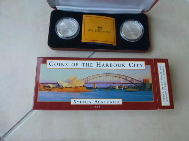 1997 $10 Coins Of The Harbour City  Of Sydney Australia 2 Coin Silver Set