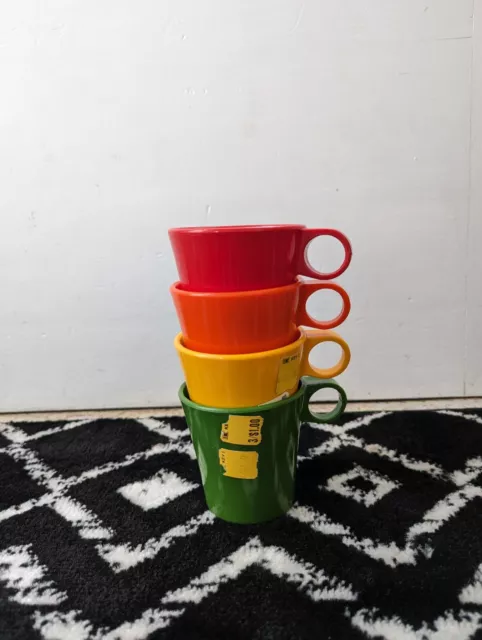 4 Vintage 1970's Deka Plastic USA Made Red Picnic Camping Coffee Cups Mugs MCM