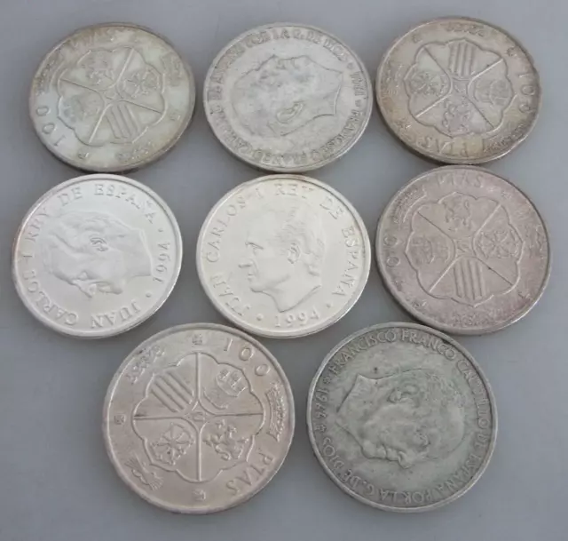 Konvolut 8 Silbermünzen Spanien (6x 100 + 2x 2000 Peseten) Fundgrube K111123H0