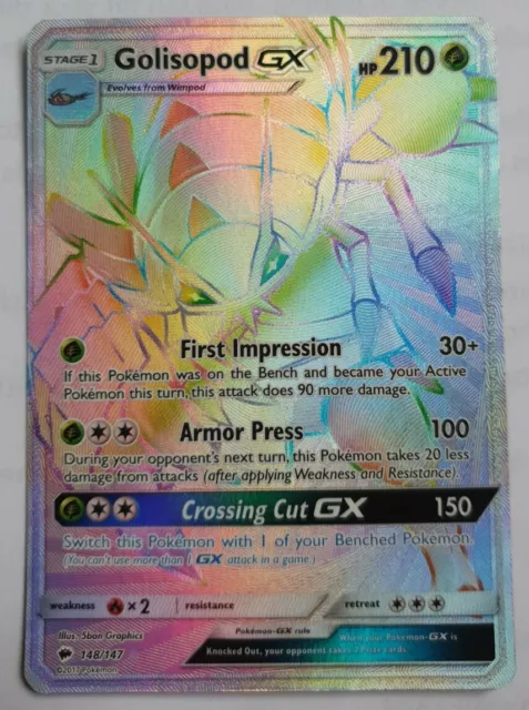 Pokemon TCG 1x GOLISOPOD GX Burning Shadows 148/147 Rainbow Secret Rare (EX)