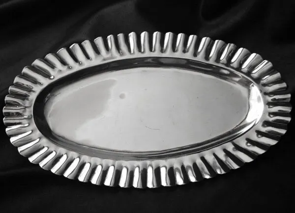 Vintage Juventino Lopez Reyes STERLING Oval Fluted Rim Plate Mexico