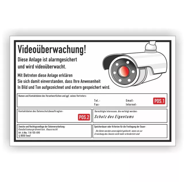 Videoüberwachung Datenschutz dsgvo Schild Wunschtext videoüberwacht BDSG Vi132