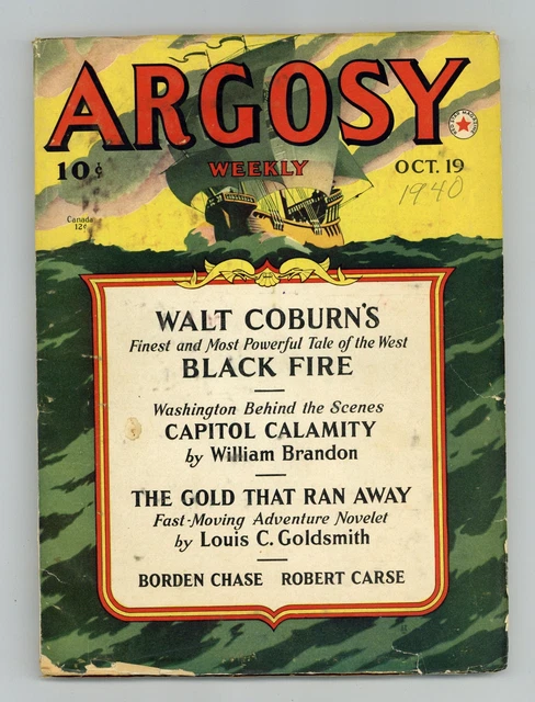 Argosy Part 4: Argosy Weekly Oct 19 1940 GD/VG 3.0