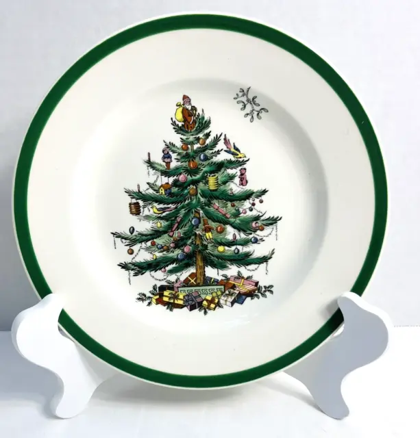 Spode Christmas Tree 7 3/4" Salad Plates S3324-A3 Holiday Green Trim Set of 4