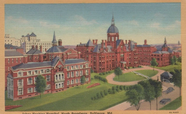 John Hopkins Hospital N Broadway Baltimore Maryland Vintage Linen Post Card