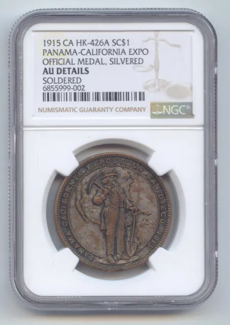 So-Called Dollar, 1915 Panama-California Expo Silvered Medal, HK-426A, NGC AU
