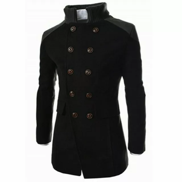 Mens Winter Warm Woolen Long Jacket Trench Coat Double Breasted Overcoat Outwear