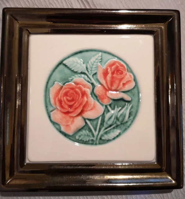  Cliff Nevin Jones Orange Rose Ceramic Wall Plaque Tile Cornwall Handpainted