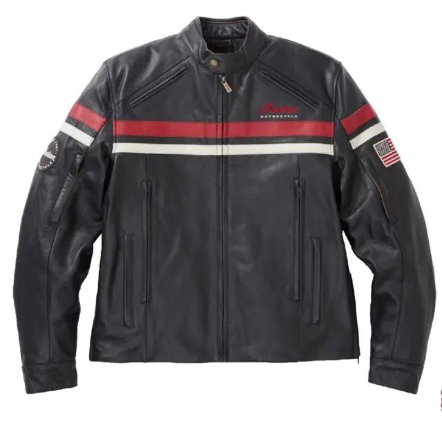 Véritable Veste Indian Motorcycle Freeway Noir Rouge Neuf Cuir De Vache Premium