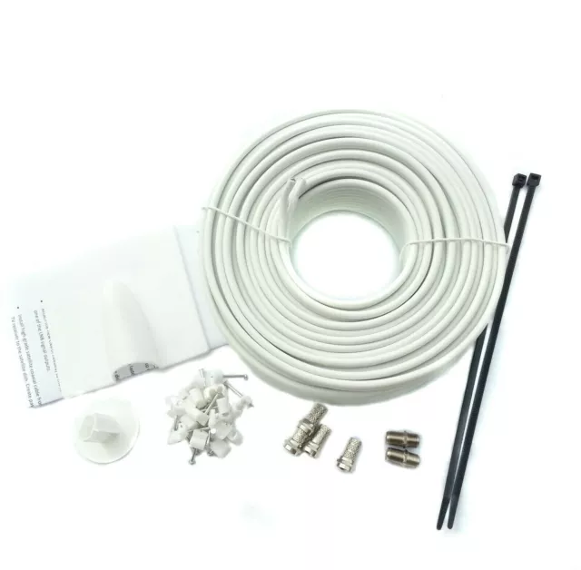 50m White Twin Shotgun Satellite Coax Cable TV extension kit For Sky HD Freesat