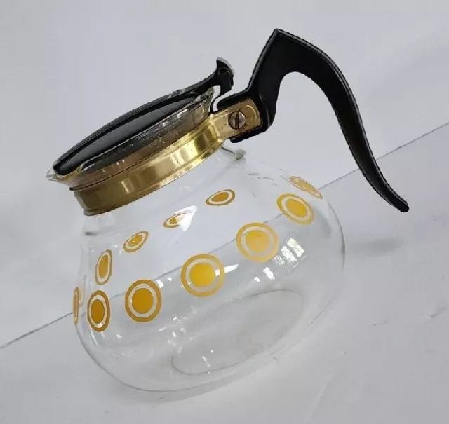 Vtg Cory DRL 3-8 Cup Glass Coffee Pot Carafe Bakelite Lid & Handle MCM Yellow *N Vtg Cory DRL 3-8 Cup Glass Coffee Pot Carafe Bakelite Lid & Handle MCM Yellow *N