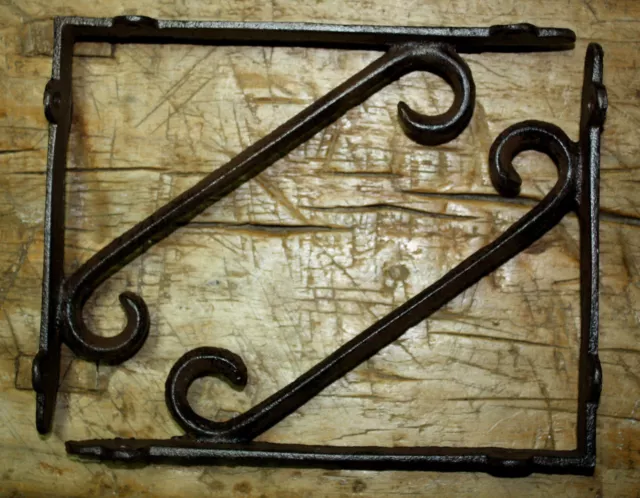 2 LARGE HD Cast Iron Antique Style BAR Brackets Garden Braces Shelf Bracket