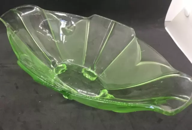 Sowerby Art Deco 1954 Green Uranium Glass Oval Boat Bowl 2