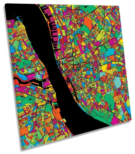 Liverpool City Modern Map Picture CANVAS WALL ART Square Print Multi-Coloured