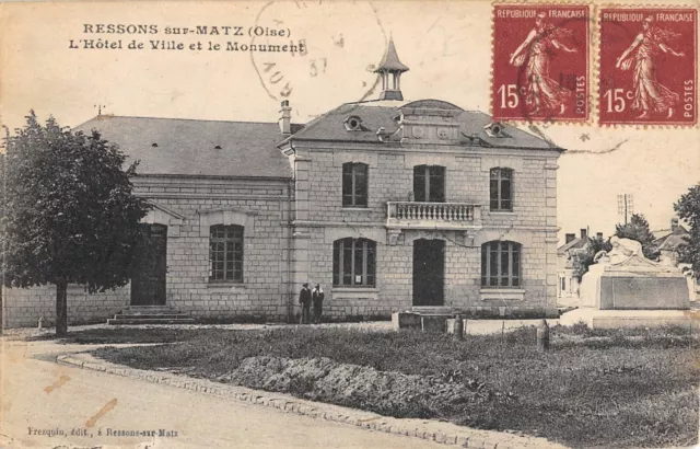 Cpa 60 Ressons Sur Matz / L'hotel De Ville Et Monument
