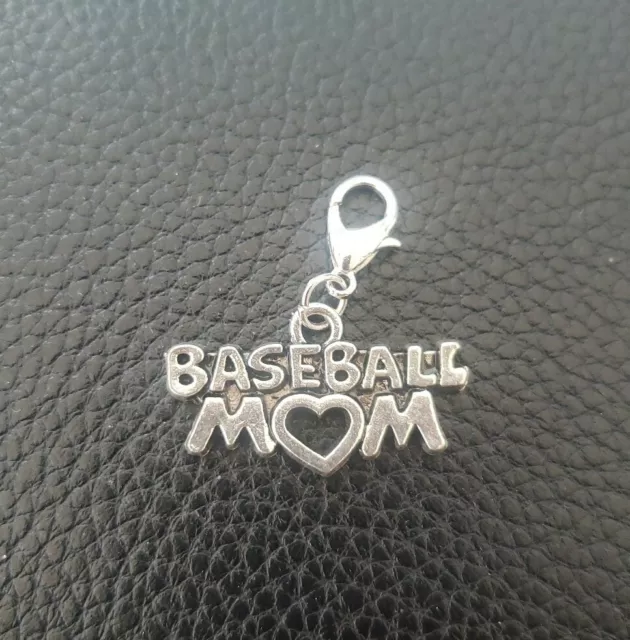 Baseball Mom Dangle Charm Silver Clip On