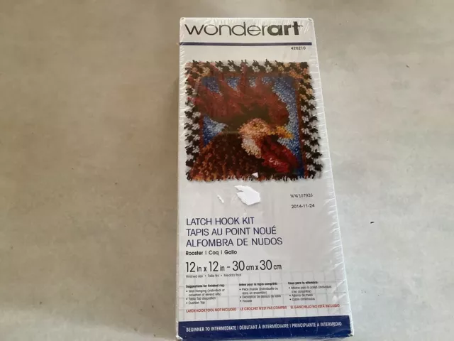 Wonderart latch hook kit Rooster chicken new box 12"x12"