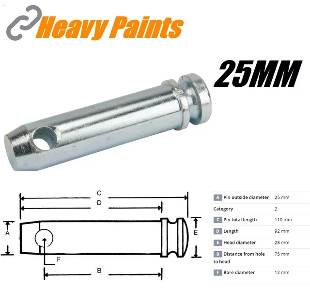 EXCAVATOR LINKAGE DIGGER Bucket Pin Tractor Pin 25mm x 75mm Zinc Plated