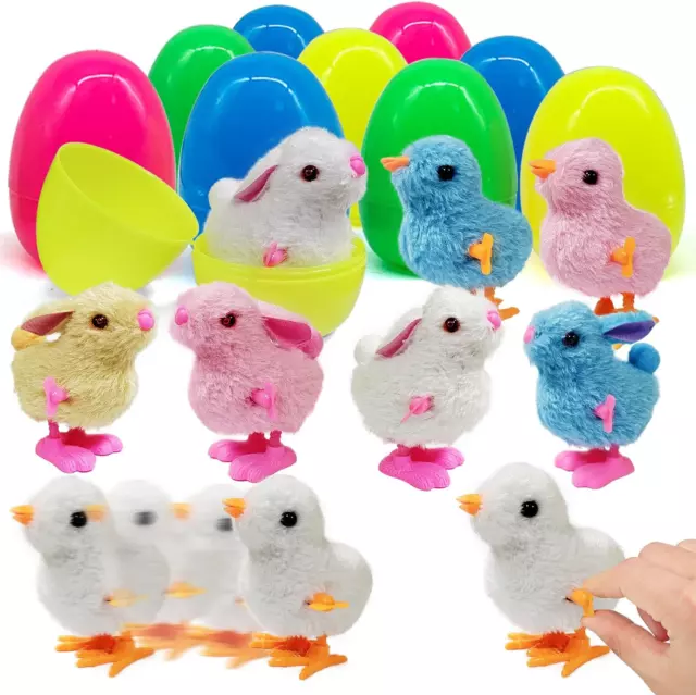 12 Pcs Easter Eggs Filled with Wind-Up Chicks and Bunnies 4 Large Surprise Eggs