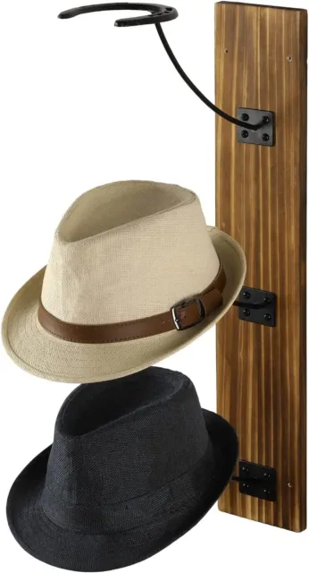 Burnt Wood Wall Mounted  Cowboy Hat Display Rack Cast Iron Horseshoe Hanger Hook
