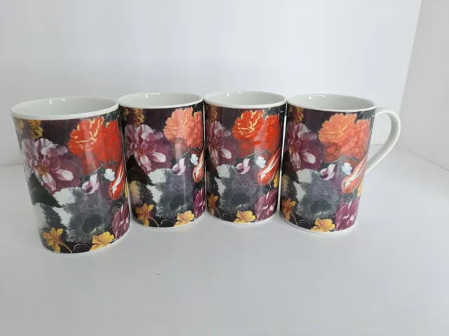 Set of 4 Multi Colored Floral Dunoon Stoneware Coffee Mug 'Hodnet' Scotland