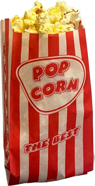 100 Popcorntüten 1 Liter in rot/weiß mit Aufschrift „Popcorn“