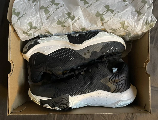 UNDER ARMOUR Spawn 4 scarpe da basket bianche e nere UK 9,5 EU 44,5 US10,5 NUOVE