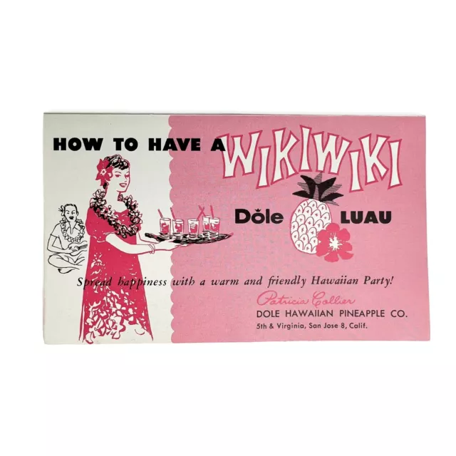 Vintage 1960 DOLE Hawaiian Luau TIKI MENU Recipe Brochure PINEAPPLE Advertising Vintage 1960 DOLE Hawaiian Luau TIKI MENU Recipe Brochure PINEAPPLE Advertising