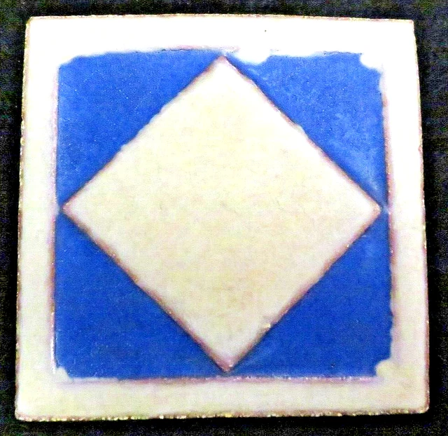 Vintage Grueby Pottery Early 1900s 4" by 4" Geometric White Diamond on Blue Tile