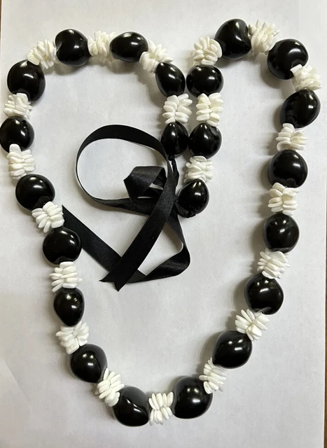Hawaii Wedding Graduation Faux Kukui Nut Lei Luau Hula Necklace ~ 30”