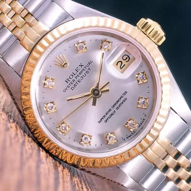 Rolex 69173G DateJust Silver Diamond Dial 26mm Ladies Watch W/Cert