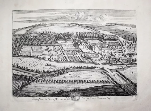 Bryanston House Dorset Dorsetshire England Garden Kip Map Engraving