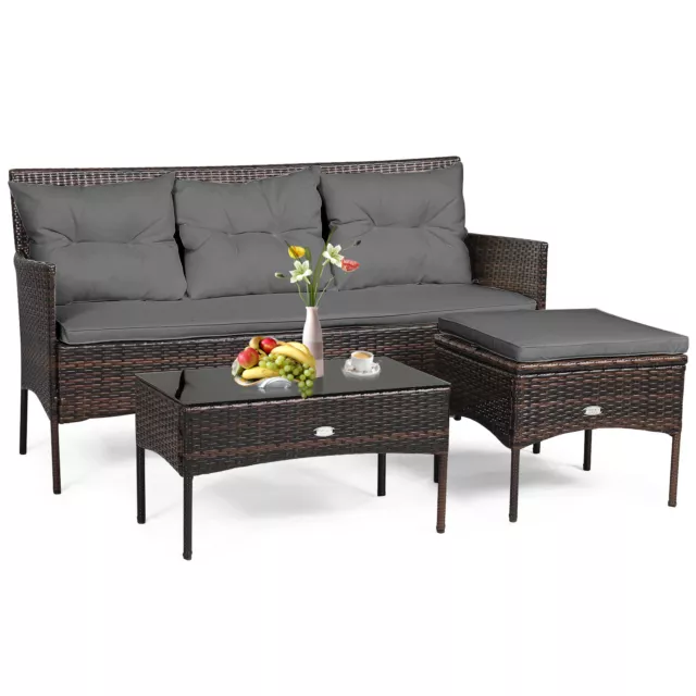 3 Seater Rattan Garden Corner Sofa Set Patio Dining Furniture Set W/ Sofa Chair