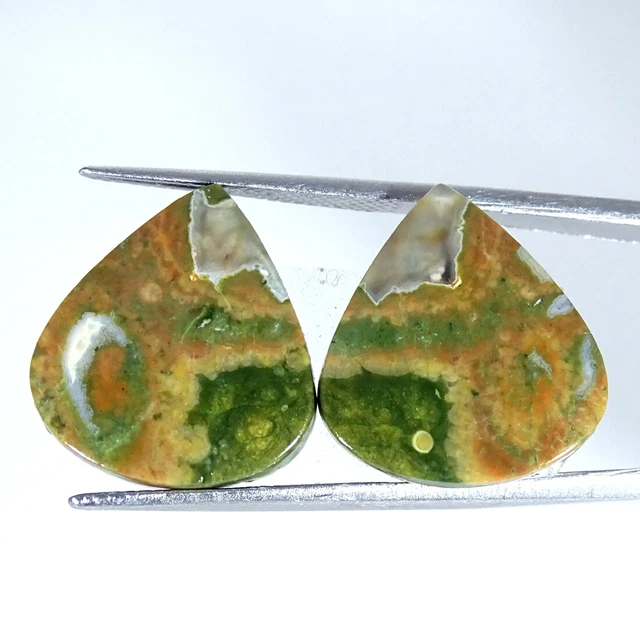 16.90Cts Natürlich Regenwald Jaspis Paar Rhyolite Birne Cabochon Lose Edelsteine