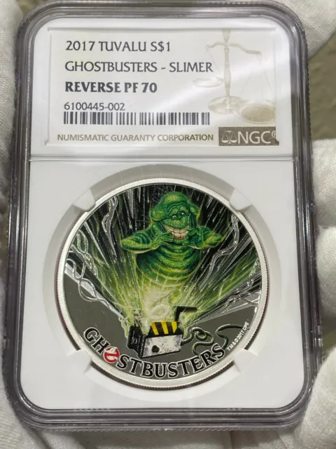 2017 Ghostbusters Slimer 1oz Silver $1 Coin NGC REVERSE PF70 LOC4*