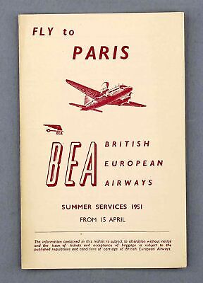 Bea British European Airways Airline Timetable Paris Summer 1951